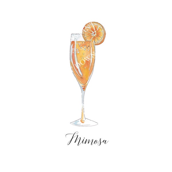 Mimosa Digital Image Digital Download. JPG, PNG for Wedding Bar Sign Design, Event Signage, or Crafts. Watercolor Cocktail with Orange Juice