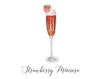 Strawberry Mimosa Digital Image Digital Download. JPG, PNG for Wedding Bar Sign Design, Event Signage, Craft. Strawberry Watercolor Cocktail