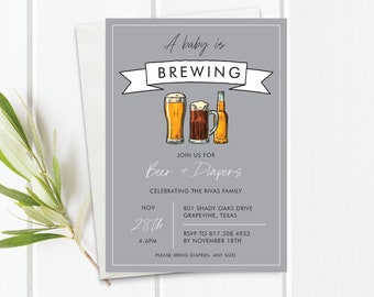 Printable Beer and Diapers Baby Shower Invitation Template. Instant Download Template to Edit. Baby is Brewing Shower. Gender Neutral Shower