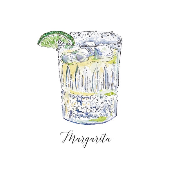 Margarita Image Digital Download. JPG and PNG for Wedding Bar Sign Design, Event Signage, or Crafts. Watercolor Cocktail Margarita with Lime