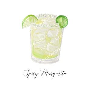 Spicy Margarita Digital Image Digital Download. JPG and PNG for Wedding Bar Sign Design, Event Signage, or Crafts. Watercolor Cocktail