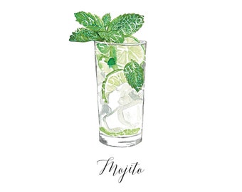 Mojito Watercolor Cocktail Image Digital Download. JPG, PNG for Wedding Bar Sign Design, Event Signage, or Crafts. Mojito Cocktail with Mint