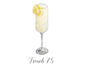 French 75 Digital Image Digital Download. JPG, PNG for Wedding Bar Sign Design, Event Signage. French 75 Cocktail in Flute withe Lemon Twist