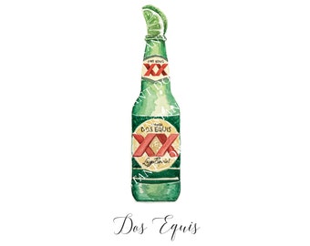 Dos Equis Beer Digital Image Digital Download. JPG, PNG for Wedding Bar Sign Design, Event Signage. Watercolor Image Dos XX, Dos Equis Beer