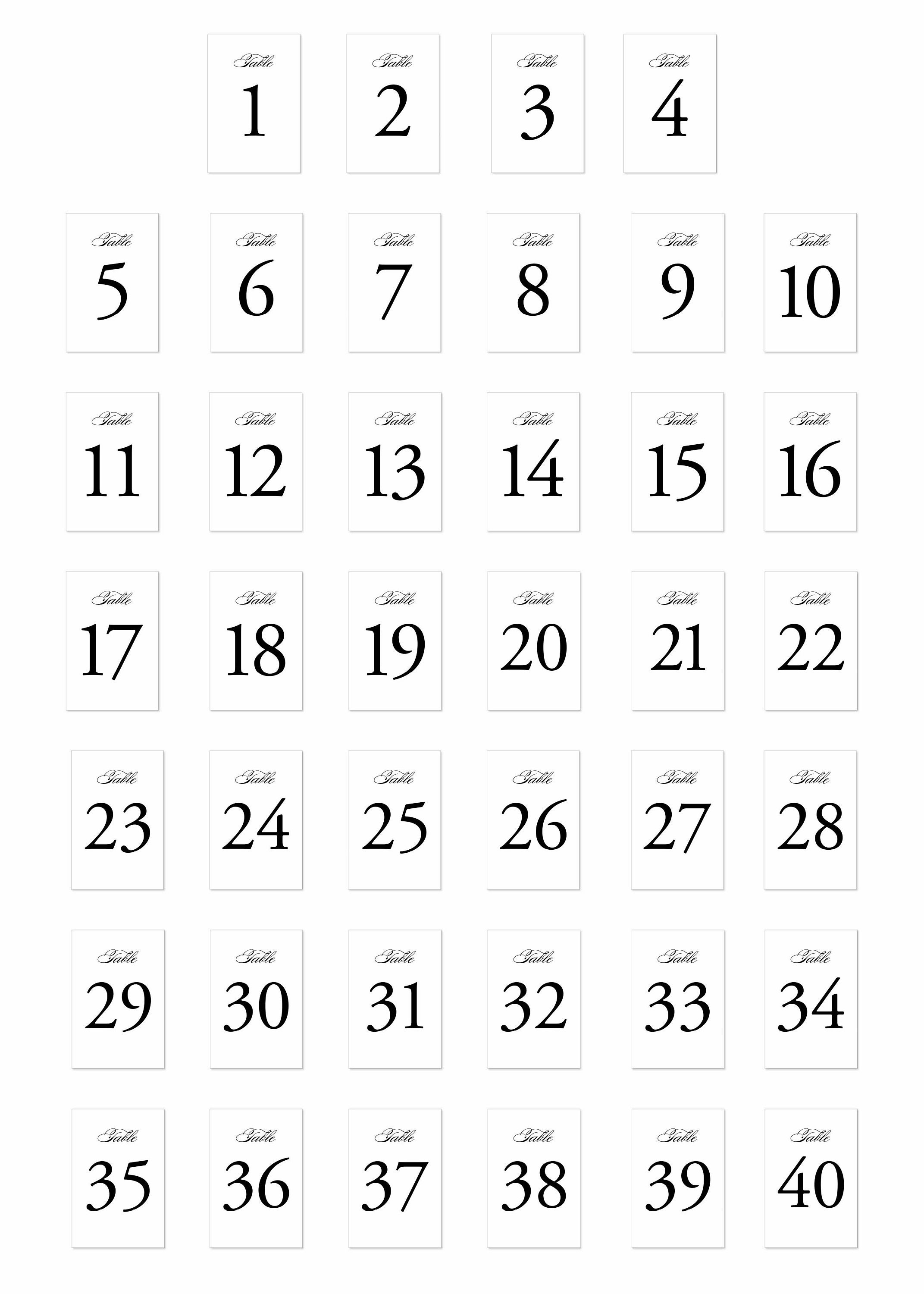 1-40 Printable Wedding Table Numbers for Instant Download. - Etsy
