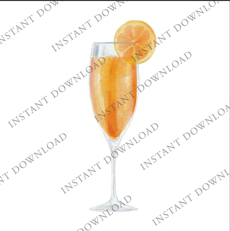 Mimosa Digital Image Digital Download. JPG, PNG for Wedding Bar Sign Design, Event Signage, or Crafts. Watercolor Cocktail with Orange Juice image 2