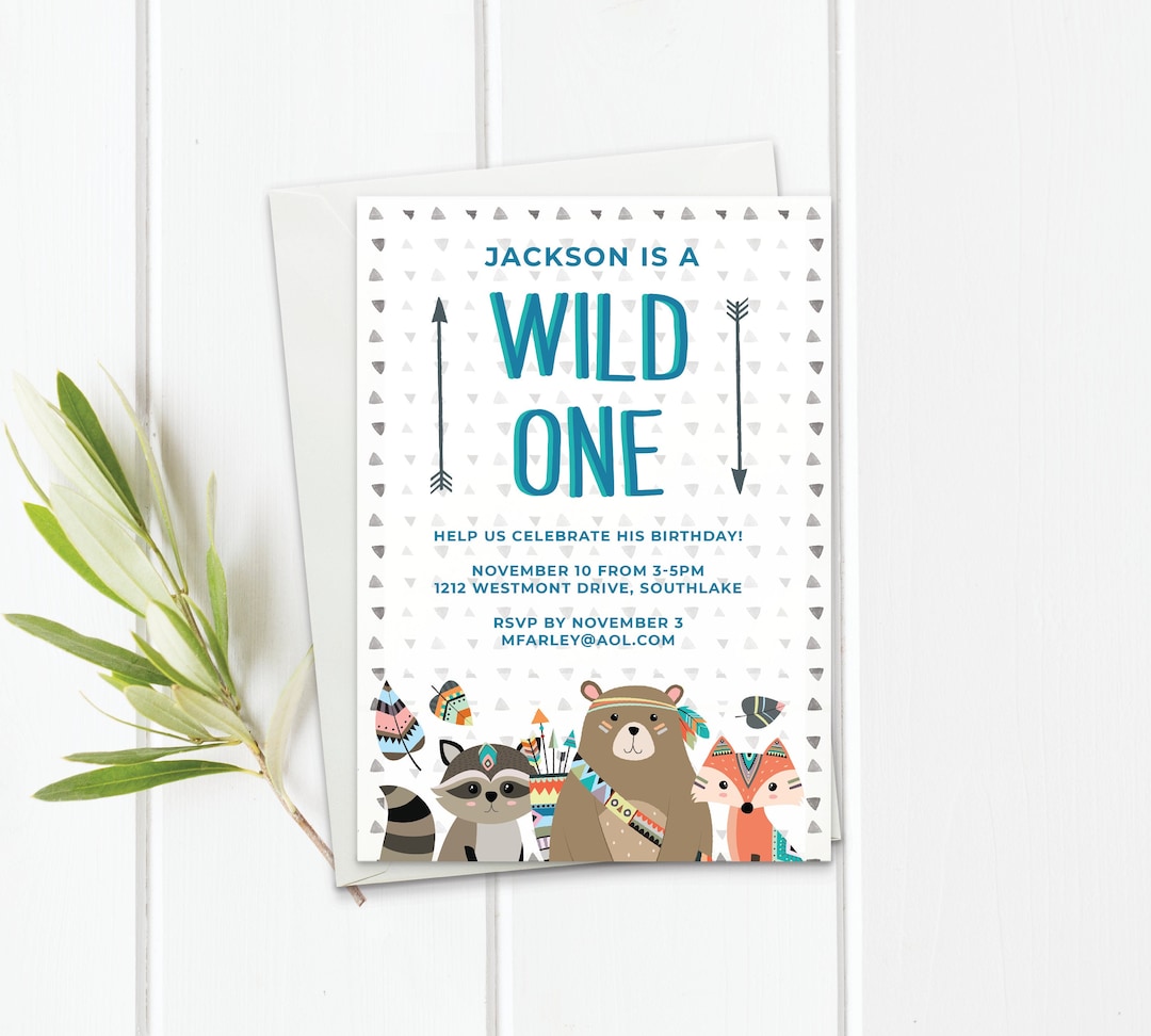 Printable Wild One Birthday Party Invitation Template Boy Birthday