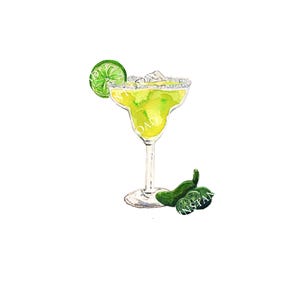 Spicy Margarita Digital Image Digital Download. JPG, PNG for Wedding Bar Sign Design, Event Signage, Crafts. Watercolor Cocktail Jalapeño