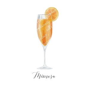 Mimosa Digital Image Digital Download. JPG, PNG for Wedding Bar Sign Design, Event Signage, or Crafts. Watercolor Cocktail with Orange Juice image 1