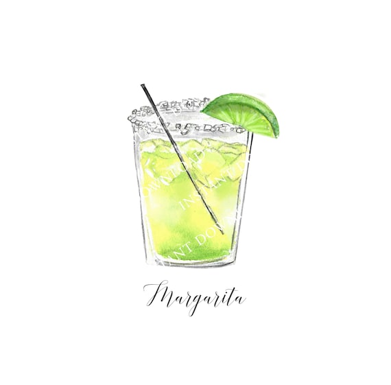 Margarita with Lime, Straw Digital Image Digital Download. JPG, PNG for Wedding Bar Sign Design, Event Signage, Crafts. Watercolor Cocktail Il_570xn