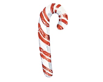 Candy Cane Christmas Instant Download. Digital PNG Image. Holiday Download for Christmas Cards and Crafting. Watercolor Candy Cane Image