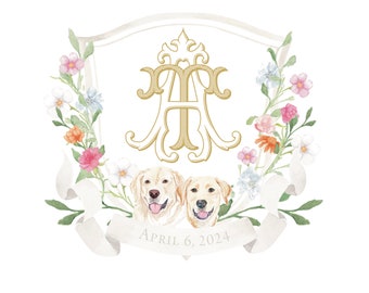 Semi-Custom Wedding Monogram Crest with Pet Portrait