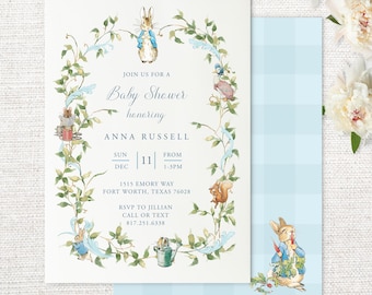 Peter Rabbit Baby Shower Invitation for Instant Download with Templett. Garden Party Beatrix Potter Invitation for Any Event . Size 5x7