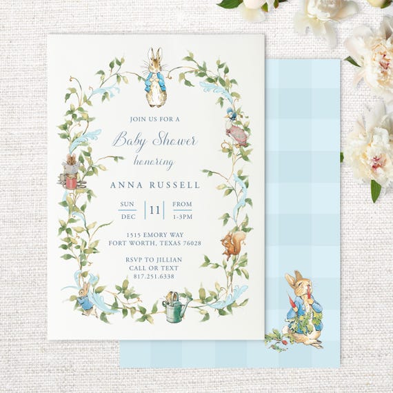 Peter Rabbit Baby Shower Invitation for Instant Download with Templett. Garden Party Beatrix Potter Invitation for Any Event . Size 5x7