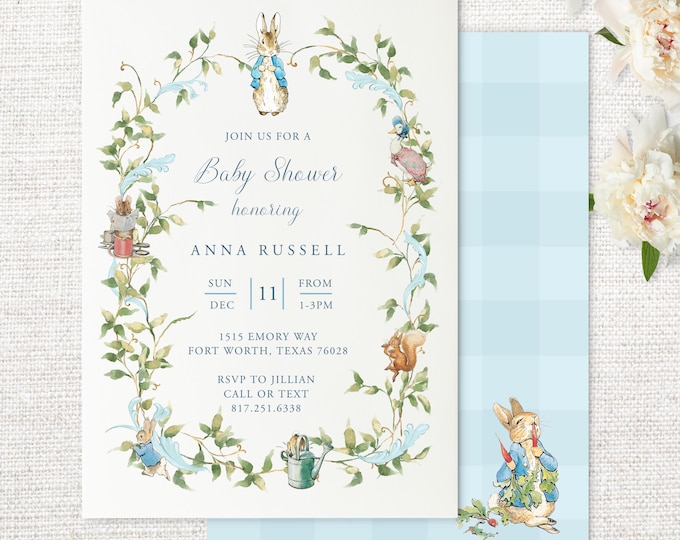 Classic Peter Rabbit Baby Shower Invitation Suite; Neutral Baby Shower ...