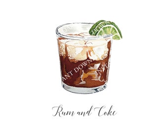 Rum and Coke Digital Image Digital Download. JPG, PNG for Wedding Bar Sign Design,Event Signage. Cola Mixed Drink with Lime Garnish in Glass