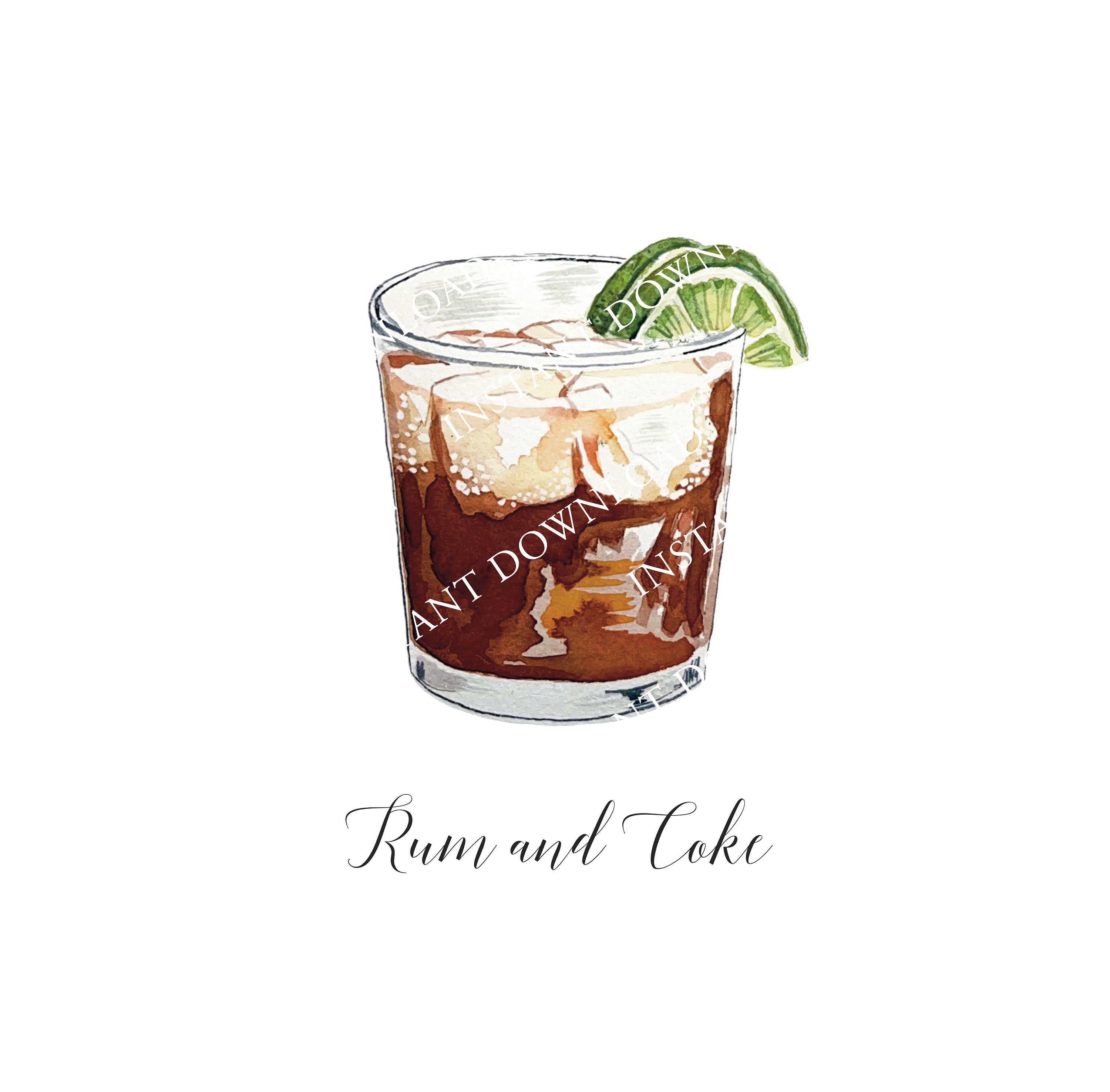 Rum and Coke Digital Image Digital Download. JPG, PNG for Wedding Bar