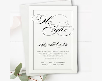Wedding Elopement Announcement Card Template Download. Custom Wording with Templett. Use as Change of Date Card or Wedding Postponed Card