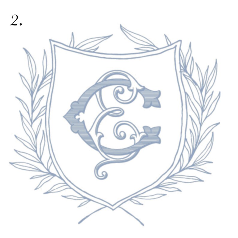Pode incluir: Um monograma azul e branco com as letras "C" e "C" entrela&ccedil;adas, rodeado por uma coroa de folhas. O monograma tem a forma de um escudo.