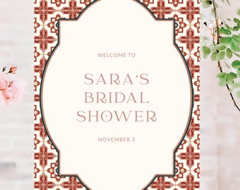 Terracotta Tile Bridal Shower Welcome Sign, Instant Download with Templett, Boho Ceramic Mediterranean, Any Event, Customize with Templett