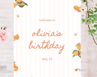 Little Cutie Birthday Welcome Sign, Orange and Butterflies Party, Garden Party, Instant Download Customize with Templett. 18x24 Welcome Sign