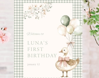 Silly Goose Birthday Party Welcome Sign, Sage Green Silly Goose, Instant Download, Customize with Templett, Playful Illustrations Birthday