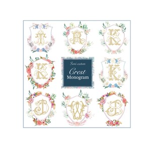 Watercolor Wedding Crest, Semi-Custom Crest Design, Watercolor Floral Wedding Logo, Digital Watercolor Wedding Crest for Wedding Stationery
