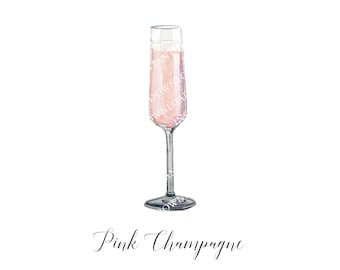 Pink Champagne Digital Image Digital Download. JPG, PNG for Wedding Bar Sign Design, Event Signage. Pink Sparkling Wine or Rosé in Flute