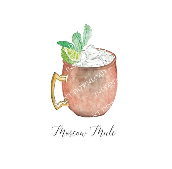 Moscow Mule Watercolor Cocktail Image Digital Download. JPG, PNG for Wedding Bar Sign Design, Event Signage, Crafts. Instant Download Drink Il_570xn