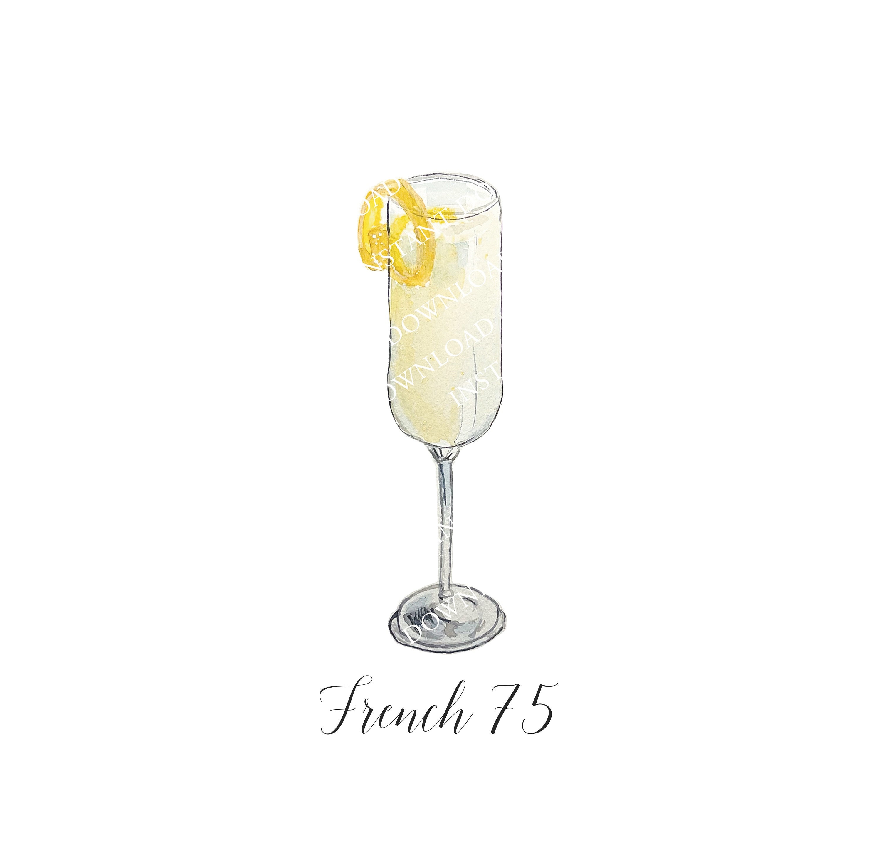 French 75 Cocktail Print, The perfect poster for aspiring mixologists or  champagne cocktail lovers