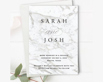 Wedding Announcement Card Template Download. Custom Wording Single-Sided with Templett. Use as Change of Date Card or Wedding Postponed Card