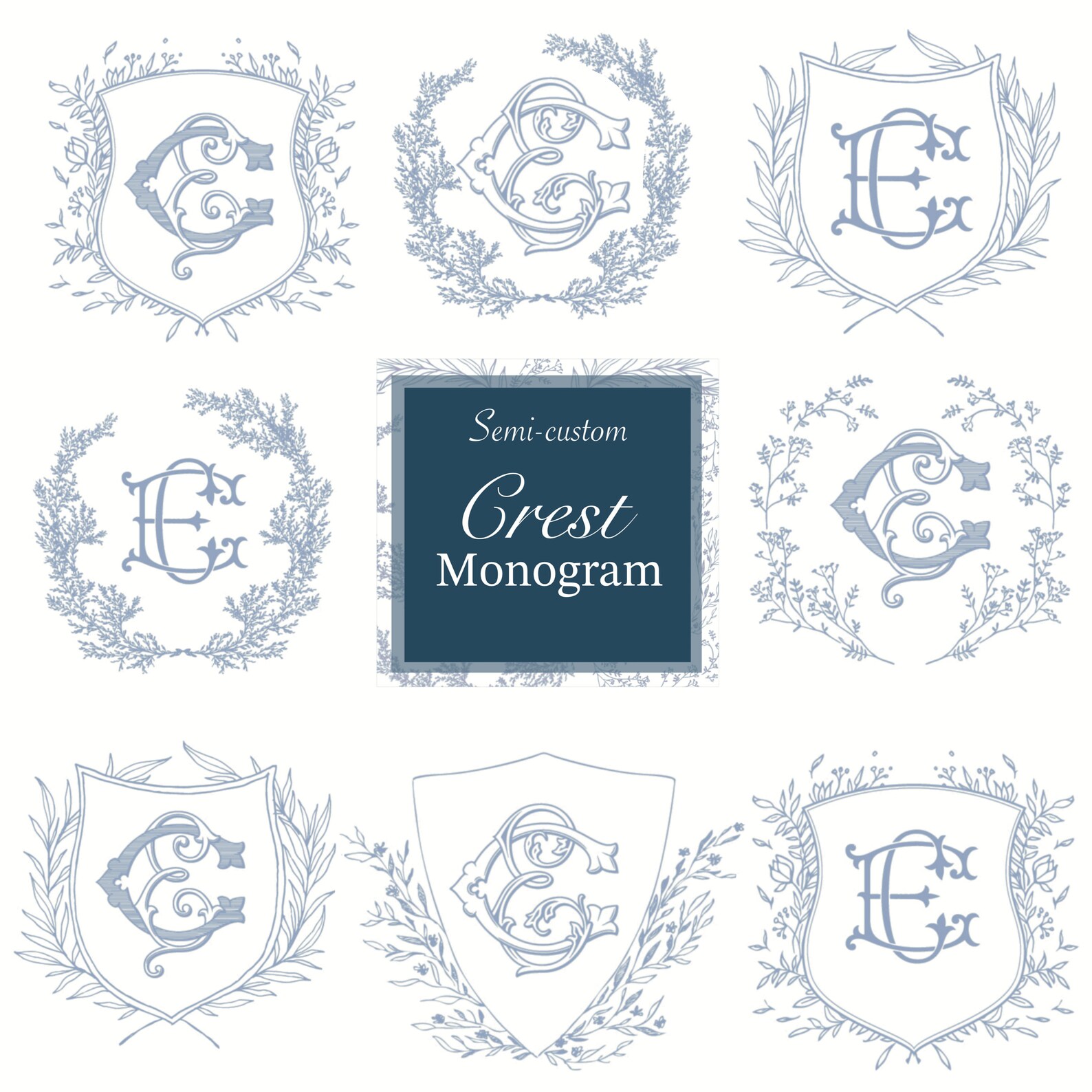 Sketched Monogram Crests, Wedding Crest Monograms, Digital Crest Design ...