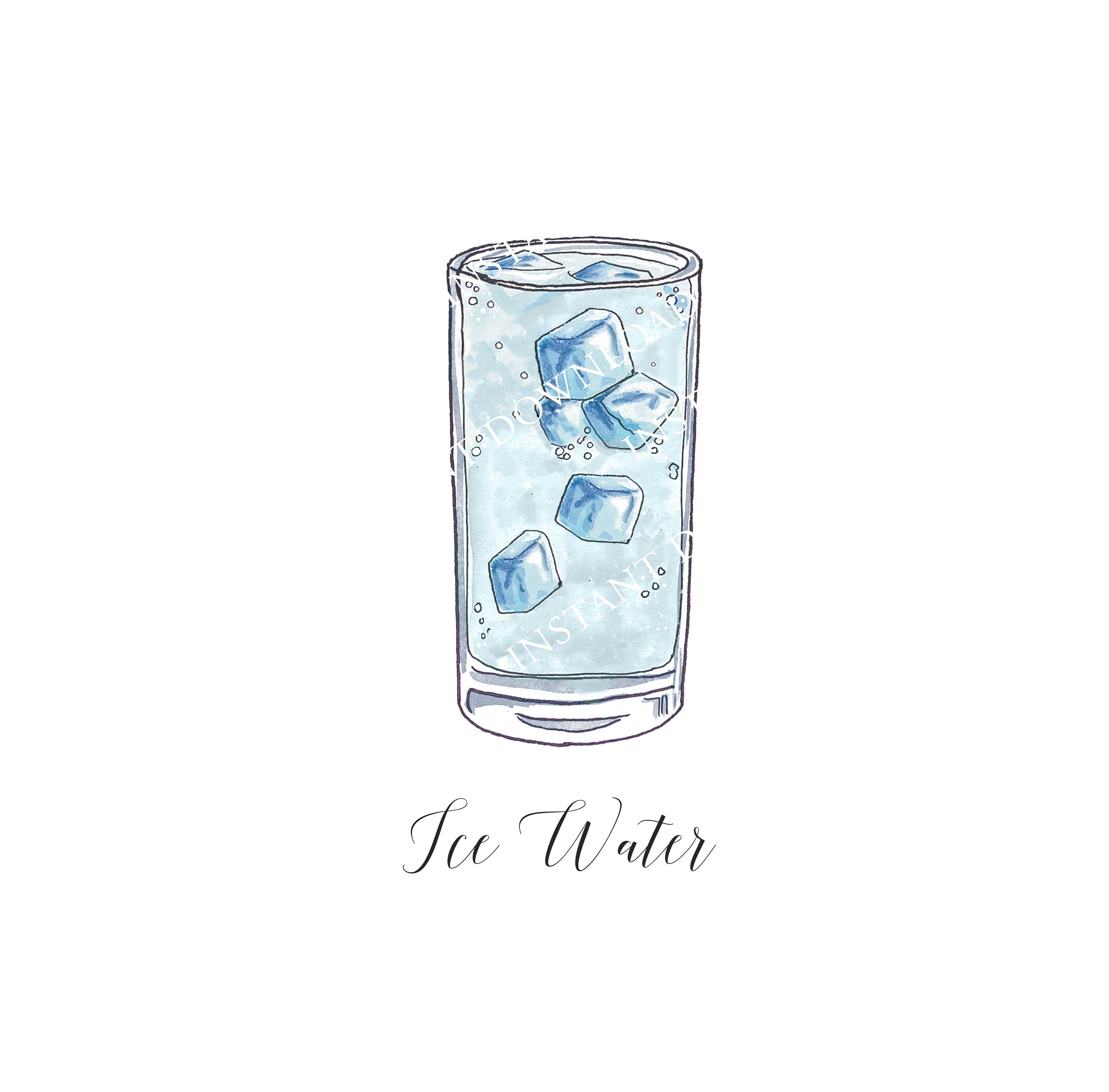 Ice Water Watercolor Illustration in JPG and PNG. Wedding Bar Sign Non ...