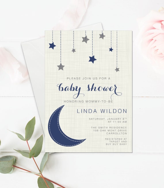 Twinkle Little Star Baby Shower Invite Template. Moon and Stars