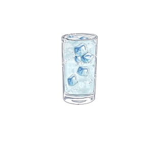 JPG および PNG 形式の氷水水彩イラスト。ウェディング バーの看板、ノンアルコール カクテルの絵。氷水が入ったグラス、即時ダウンロード。