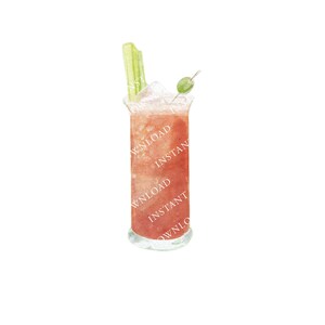 Bloody Mary Digital Image Digital Download. JPG and PNG for Wedding Bar Sign Design, Event Signage, or Crafts. Watercolor Cocktail