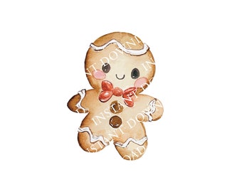 Gingerbread Man Christmas Instant Download. Gingerbread Man Watercolor Cartoon. Digital PNG Image. Holiday Download for Christmas Cards