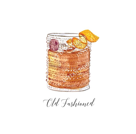 Old Fashioned Bourbon Watercolor Cocktail Image Digital Download. JPG, PNG for Wedding Bar Sign Design, Event Signage, or Crafts. Garnishes Il_570xn