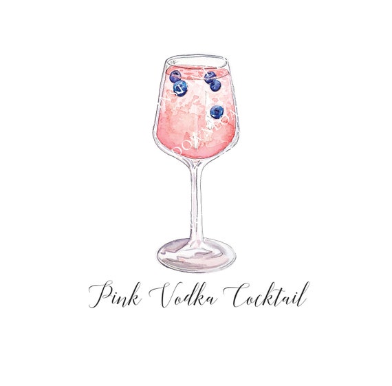 Pink Vodka Cocktail Digital Image Digital Download. JPG, PNG for Wedding Bar Sign Design, Event Signage, Crafts. Watercolor Cocktail Art Il_570xn