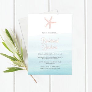Printable Seaside Beach Invite Template. Bridal Shower, Wedding Shower, Baby Shower Download, Customize with Templett. Custom Wording