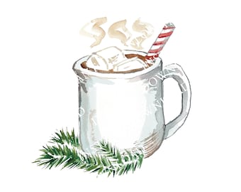 Hot Cocoa Instant Download. Christmas Hot Chocolate Instant Download. Digital PNG Image. Holiday Download for Christmas Cards, Crafts, Menus