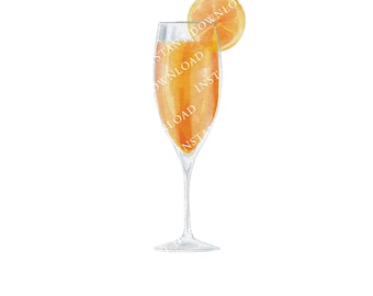 Mimosa Digital Image Digital Download. JPG, PNG for Wedding Bar Sign Design, Event Signage, or Crafts. Watercolor Cocktail with Orange Juice