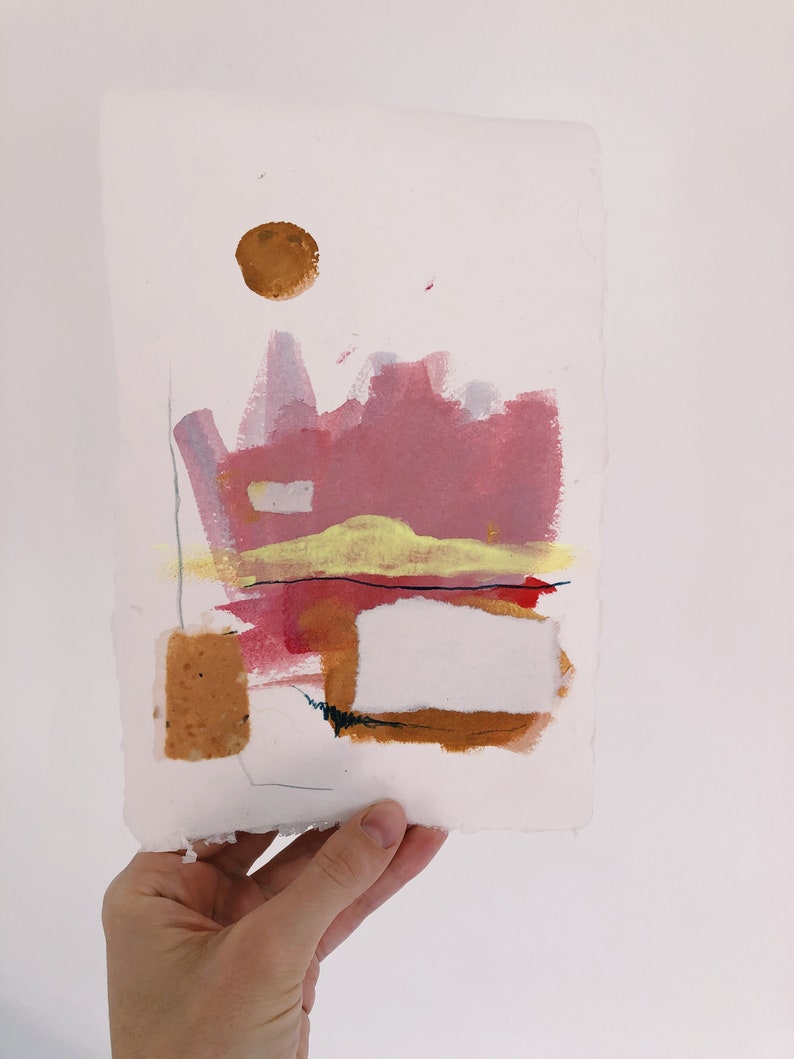 Abstract Mixed Media Landscape on Handmade Paper