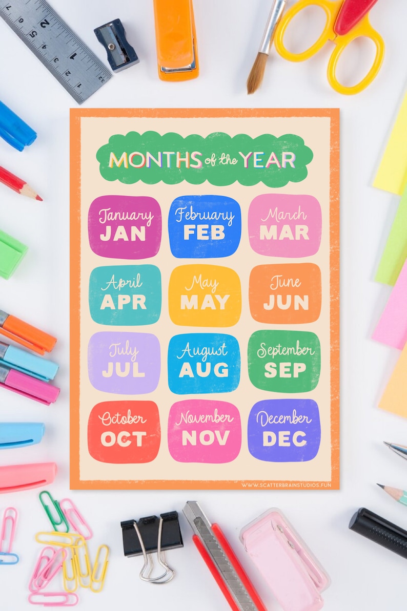 Months of the Year Classroom Poster - Printable Colorful Educational ...