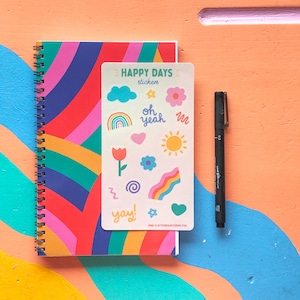 Feuille d'autocollants Happy Day - Autocollants Doodle colorés pour planificateurs, revues, Bujo - Autocollants de productivité