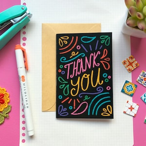 Thank You Card - Colorful Handmade Greeting Card with Envelope - Set of 1, 5, 10, or 25 Cards