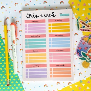 Weekly Plans Notepad - Tear-Off Pages - Bright Colorful Rainbow Planner - Handmade Stationery