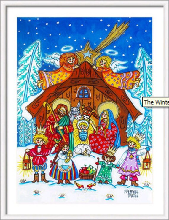 Folk art nativity print Nativity painting Nativity scene Holy Etsy