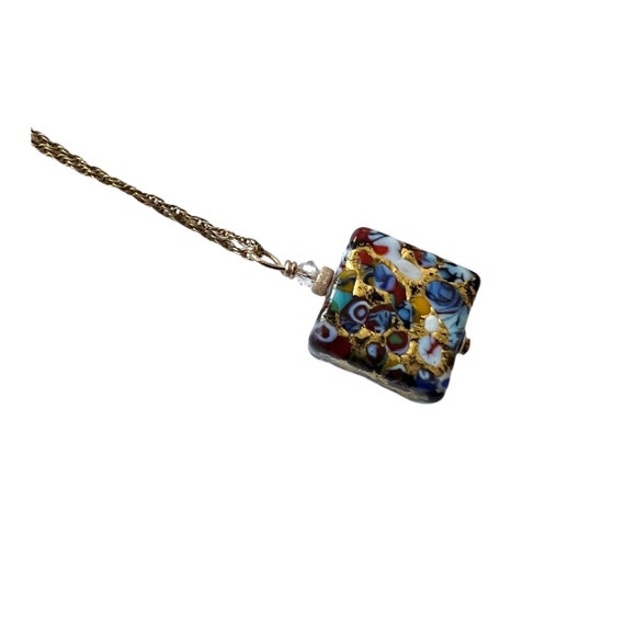 Murano Glass Pendant Necklace: Klimt Art Nouveau Style, Gold Filled Chain