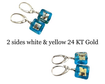 Square Aqua Murano Glass Earrings